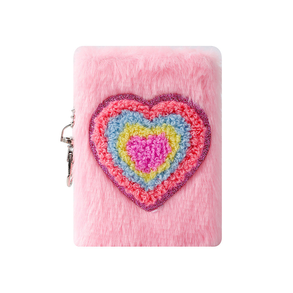 Pink Heart Plush Mini Notebook Keychain