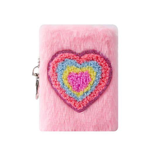 Pink Heart Plush Mini Notebook Keychain