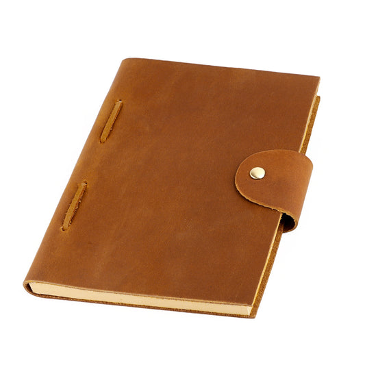 Brown Leather Notebook with Strap Closure